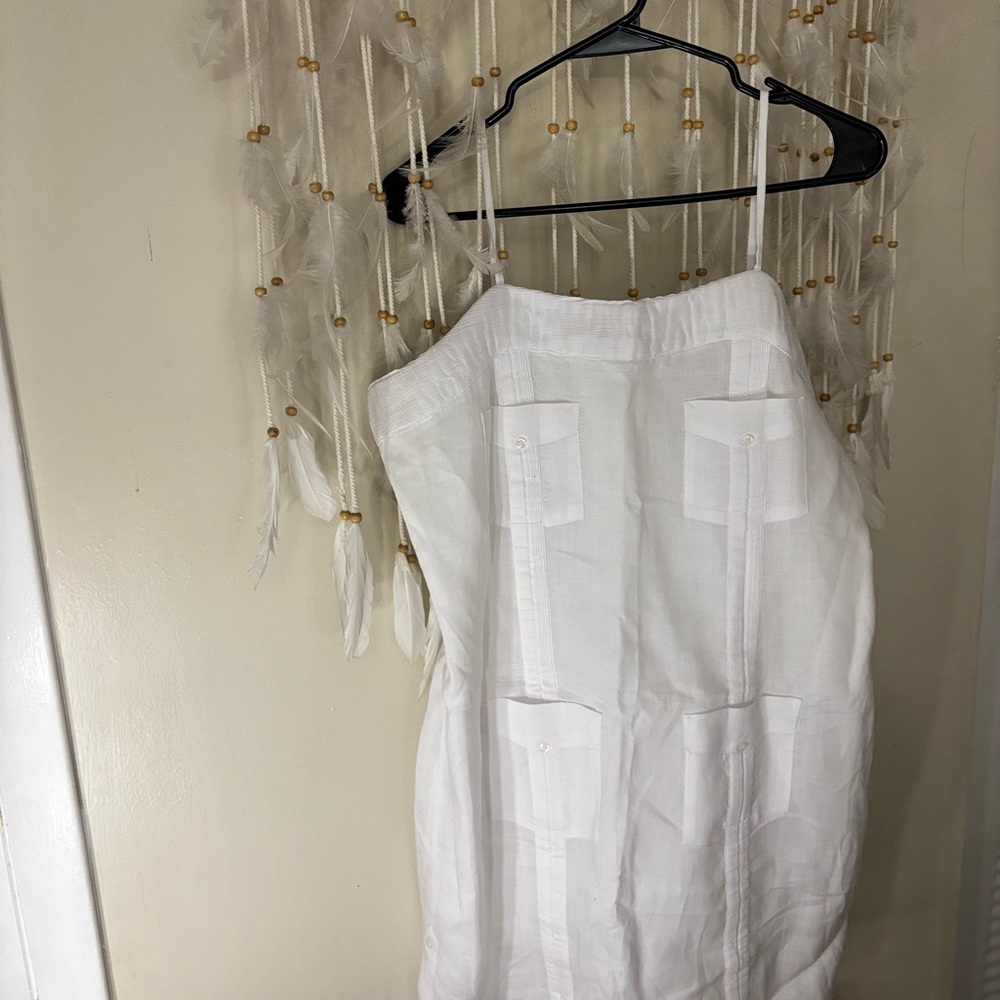 White Strapless Dress with Pockets